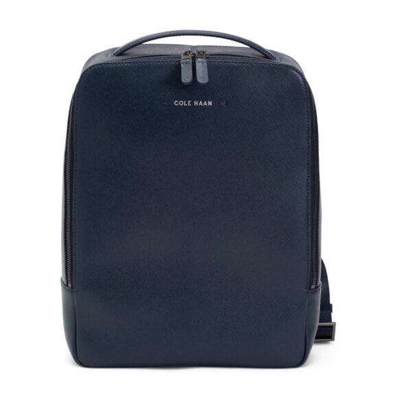 COLE HAAN Navy Unisex Leather Sloane Backpack - Picture 1 of 2